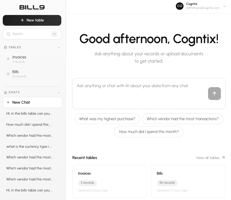 BILL9 app – mobile view